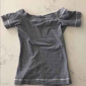 Navy and white boat neck top